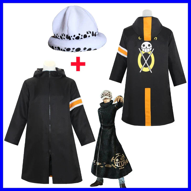 Anime Piece Pirate Trafalgar D. Water Law Cosplay Costume Black Cloak Hat Pant Long Windbreaker Jacket Party Carnival
