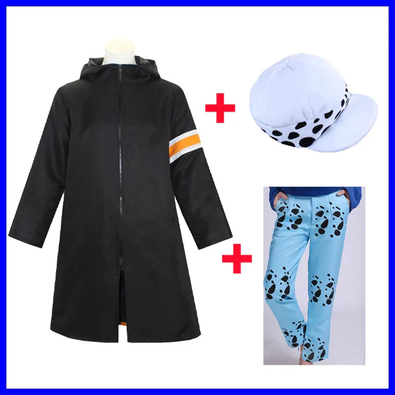 Anime Piece Pirate Trafalgar D. Water Law Cosplay Costume Black Cloak Hat Pant Long Windbreaker Jacket Party Carnival