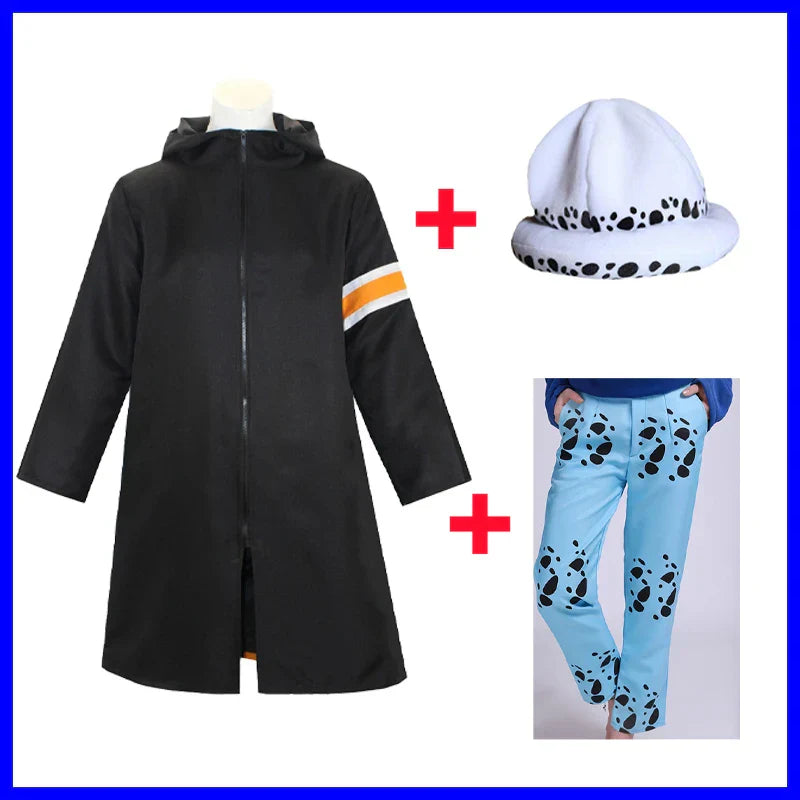 Anime Piece Pirate Trafalgar D. Water Law Cosplay Costume Black Cloak Hat Pant Long Windbreaker Jacket Party Carnival