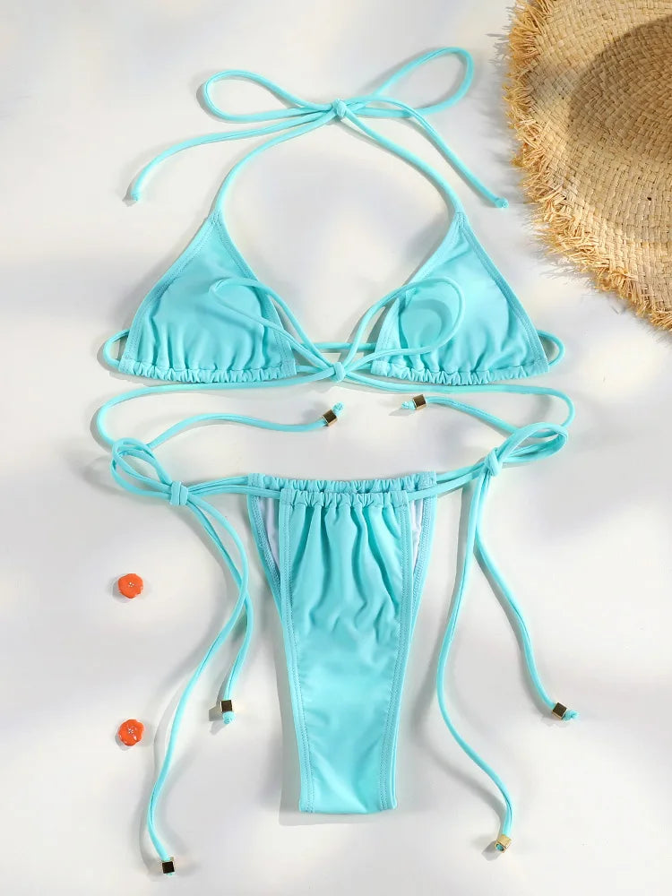 Sexy Triangle Mini Bikini Sets Micro Thongs Swimsuit Women Bathing Suit Biquini Bandage Beachwear Print Swimwear Thong