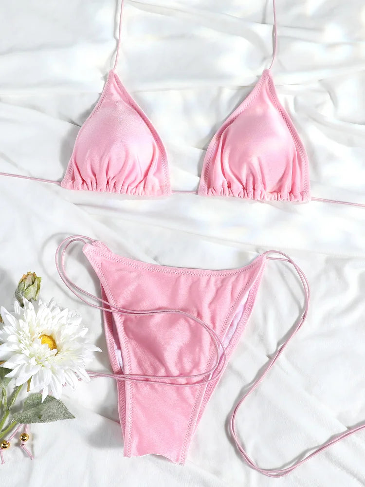 Sexy Triangle Mini Bikini Sets Micro Thongs Swimsuit Women Bathing Suit Biquini Bandage Beachwear Print Swimwear Thong