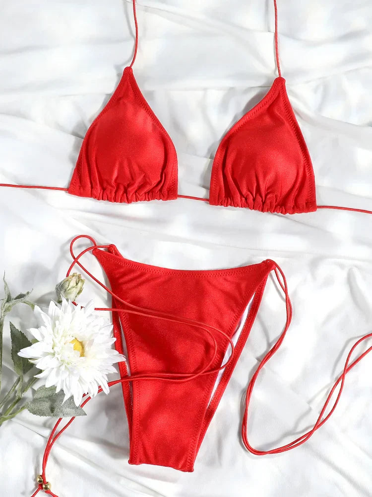 Sexy Triangle Mini Bikini Sets Micro Thongs Swimsuit Women Bathing Suit Biquini Bandage Beachwear Print Swimwear Thong