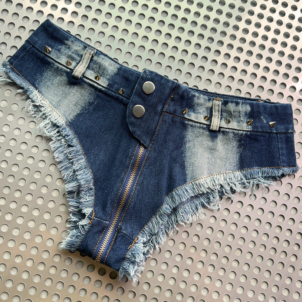 Ultra-low Waist Ultra-short Private Portrait Sexy Shorts Sexy Open-crotch Denim Hot Pants Night Shop Women’s Pants