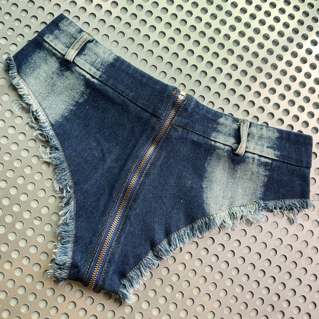Ultra-low Waist Ultra-short Private Portrait Sexy Shorts Sexy Open-crotch Denim Hot Pants Night Shop Women’s Pants