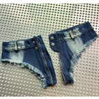 Ultra-low Waist Ultra-short Private Portrait Sexy Shorts Sexy Open-crotch Denim Hot Pants Night Shop Women’s Pants
