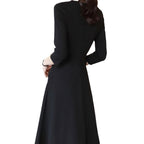 French Style Socialite Style V-neck Chain Stitching dress 2024 Summer New Elegant Retro Hepburn Style Black Dress