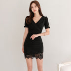 OL professional Secretary V-neck elegant lace sexy hip skirt cross-border women’s clothing Korean style new short dress