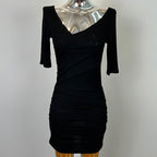South Korea Dongdaemun New Sexy Feminine V-Neck Pleated Bag Hip Mid-Sleeve dress Figure - Black / Free size