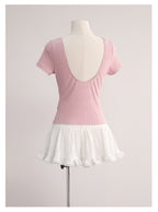 Pink Knit Top & Lace Trim Skirt Set - kawaii-inspired outfit in pastel colors - 85874524