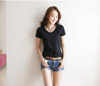 Minimalist V-Neck Cotton Tee - kawaii-inspired outfit in pastel colors - 39130331
