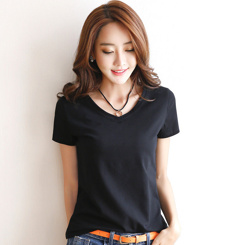 Minimalist V-Neck Cotton Tee - kawaii-inspired outfit in pastel colors - 59759997