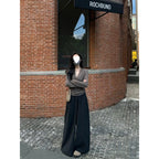 A set of early autumn wear salt style light ripe wear thin V-neck long sleeve top high waist floor wide leg pants suit
