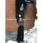 A set of early autumn wear salt style light ripe wear thin V-neck long sleeve top high waist floor wide leg pants suit