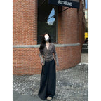 A set of early autumn wear salt style light ripe wear thin V-neck long sleeve top high waist floor wide leg pants suit