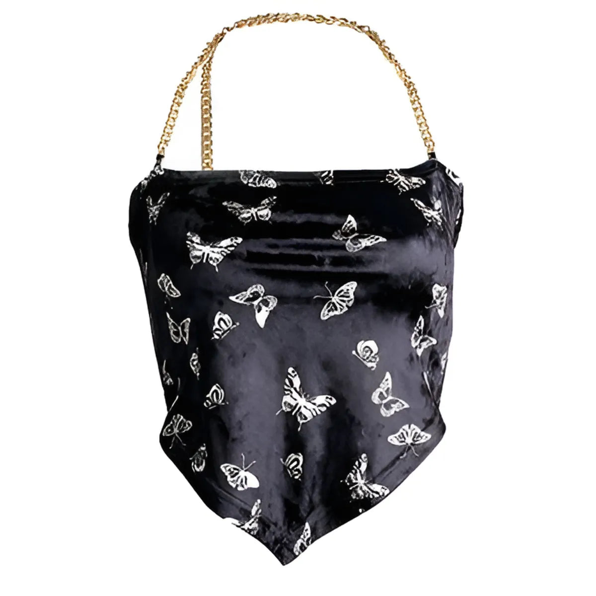 Butterfly Halter Crop Top with Chain Neckline