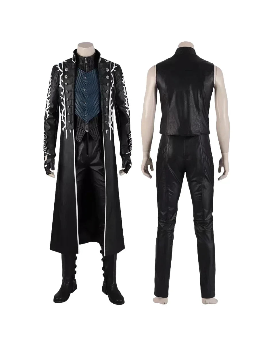 Hot Game DMC5 Cosplay Vergil Costume Nelo Complete Outfit with Boots Halloween Carnival Men Suit Jacket Vest Custom Made