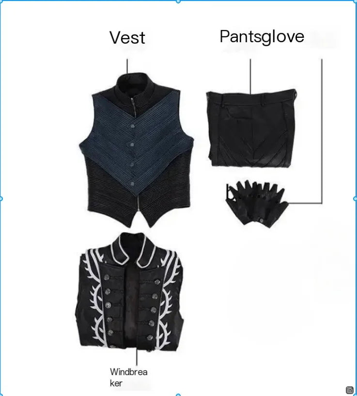 Hot Game DMC5 Cosplay Vergil Costume Nelo Complete Outfit with Boots Halloween Carnival Men Suit Jacket Vest Custom