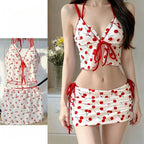 Harajuku Vintage Print Kawaii Bikinis Set Y2k Sweet Slim Swimsuit Women Swimwears 2000s Japan Style Sexy Lace Up