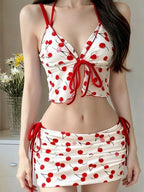 Harajuku Vintage Print Kawaii Bikinis Set Y2k Sweet Slim Swimsuit Women Swimwears 2000s Japan Style Sexy Lace Up