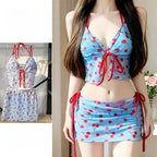 Harajuku Vintage Print Kawaii Bikinis Set Y2k Sweet Slim Swimsuit Women Swimwears 2000s Japan Style Sexy Lace Up
