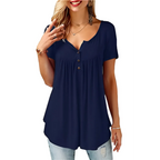 Women’s Cotton V-Neck T-Shirt Relaxed Fit Short Sleeve - Dark Blue / M - V-Neck T-Shirt