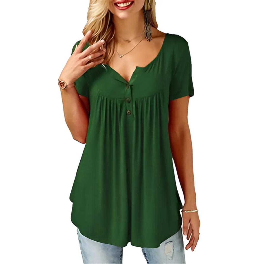 Women’s Cotton V-Neck T-Shirt Relaxed Fit Short Sleeve - Green / M - V-Neck T-Shirt
