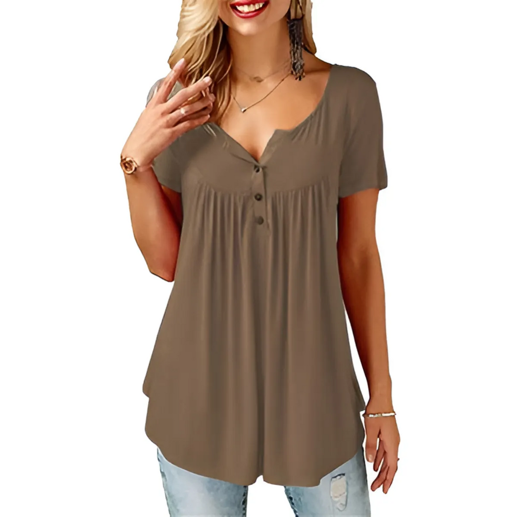 Women’s Cotton V-Neck T-Shirt Relaxed Fit Short Sleeve - Khaki / M - V-Neck T-Shirt