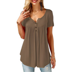 Women’s Cotton V-Neck T-Shirt Relaxed Fit Short Sleeve - Khaki / M - V-Neck T-Shirt