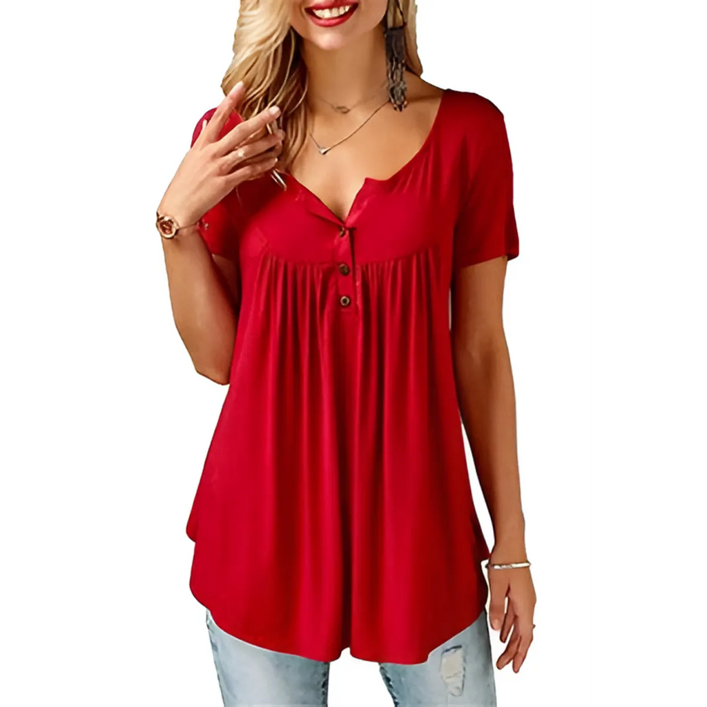Women’s Cotton V-Neck T-Shirt Relaxed Fit Short Sleeve - Red / M - V-Neck T-Shirt