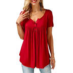 Women’s Cotton V-Neck T-Shirt Relaxed Fit Short Sleeve - Red / M - V-Neck T-Shirt