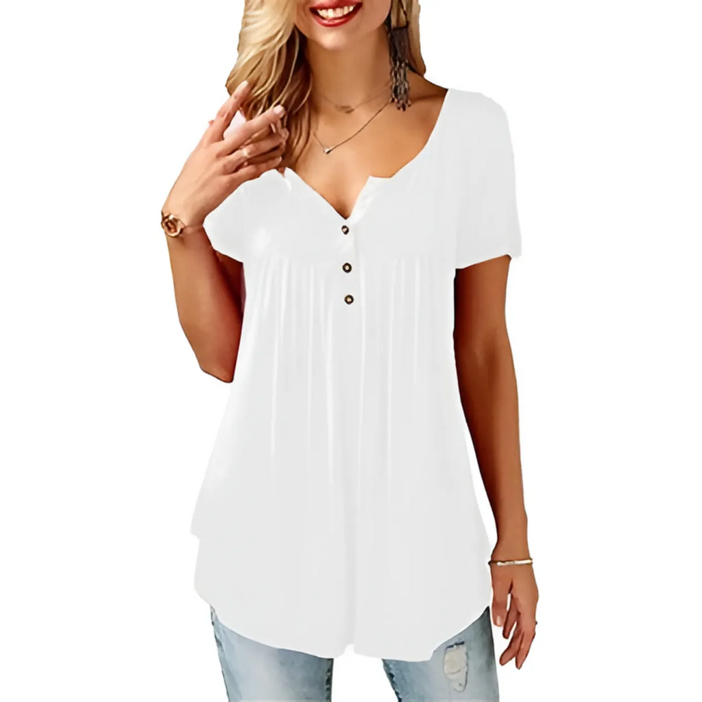 Women’s Cotton V-Neck T-Shirt Relaxed Fit Short Sleeve - White / M - V-Neck T-Shirt
