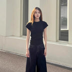 Pinch-Waist Straight Shoulder T-Shirt - kawaii-inspired outfit in pastel colors - 53047776