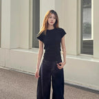 Pinch-Waist Straight Shoulder T-Shirt - kawaii-inspired outfit in pastel colors - 15260240