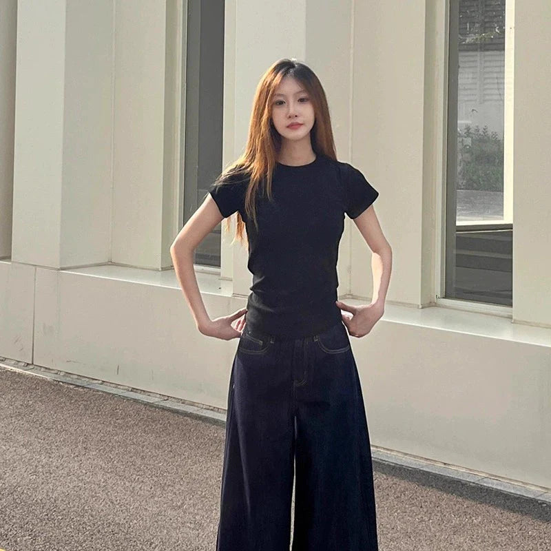 Pinch-Waist Straight Shoulder T-Shirt - kawaii-inspired outfit in pastel colors - 85577475