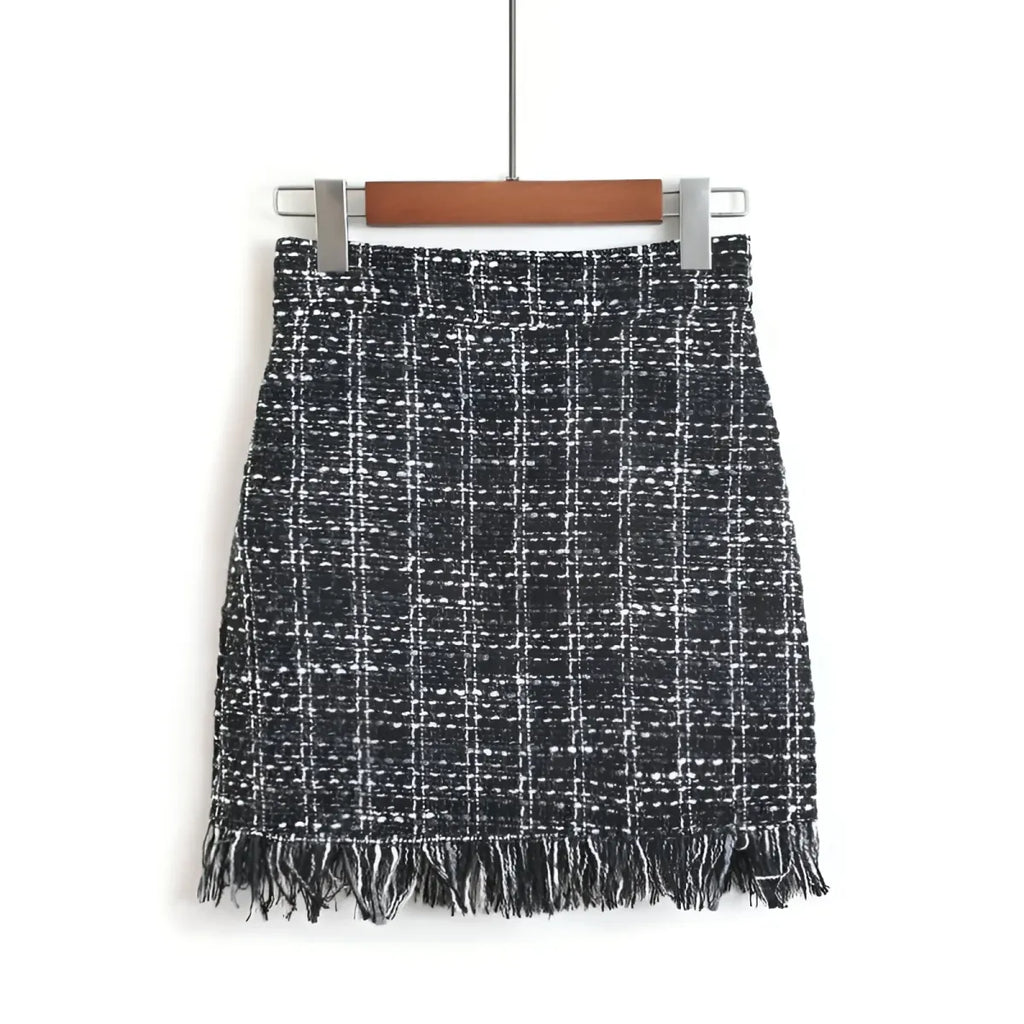 Wool Mini Skirt - High Waist A-Line Retro Style - Black / XL - Mini Skirt